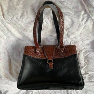 JACK GEORGES Mock Croc Trim Black Leather SHOULDER BAG